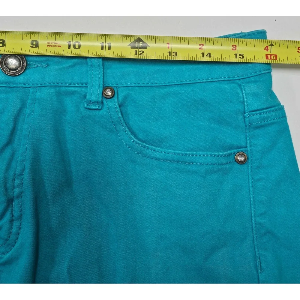 V Cristina Womens Teal Rhinestone Embellished Capri Crop Pants Size 10 Turquoise
